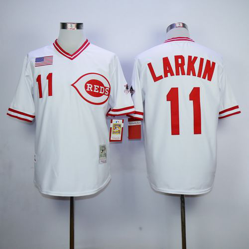 Mitchell And Ness 1990 Cincinnati Reds #11 Barry Larkin White Throwback Stitched MLB Jersey