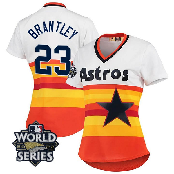 Women's Houston Astros Michael Brantley #23 2022 World Series White Home Cooperstown Collection Jersey