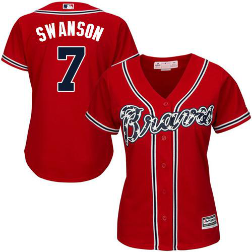 Atlanta Braves #7 Dansby Swanson Red Alternate Women's Stitched MLB Jersey