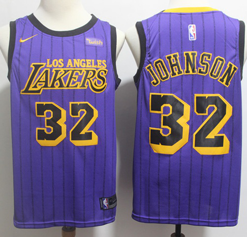 Nike Men's Los Angeles Lakers #32 Magic Johnson Purple Swingman City Edition NBA Jersey