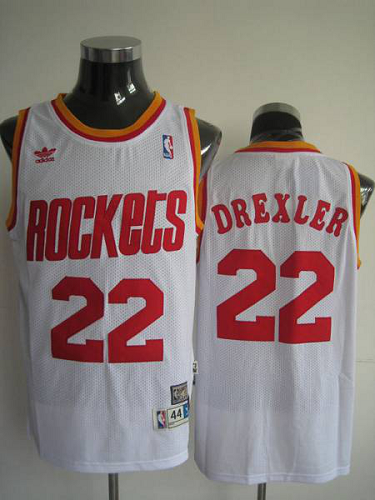 Mitchell and Ness Men's Houston Rockets #22 Clyde Drexler Stitched White Throwback NBA Jersey