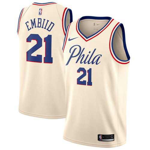 Men's Nike Philadelphia 76ers #21 Joel Embiid Cream Swingman City Edition NBA Jersey