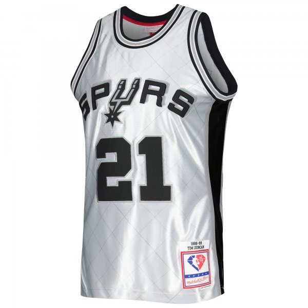 Men's San Antonio Spurs Tim Duncan Mitchell & Ness Platinum 1998/99 Hardwood Classics 75th Anniversary Swingman Jersey