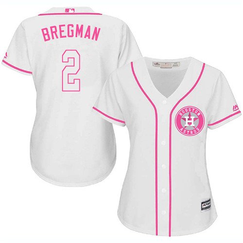 Houston Astros #2 Alex Bregman White/Pink Fashion Women's Stitched MLB Jersey