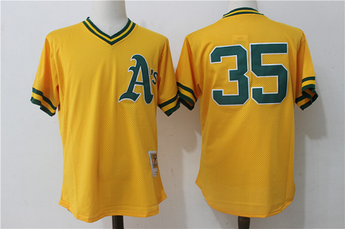 Mitchell and Ness Oakland Athletics #35 Rickey Henderson Yelolow MLB Jersey