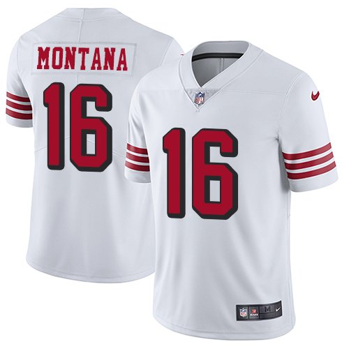 Nike San Francisco 49ers #16 Joe Montana White Rush Youth Stitched NFL Vapor Untouchable Limited Jersey