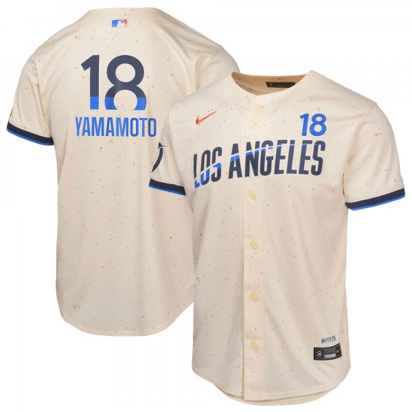 Youth Los Angeles Dodgers #18 Yoshinobu Yamamoto Nike Cream 2024 City Connect Cool Base Jersey