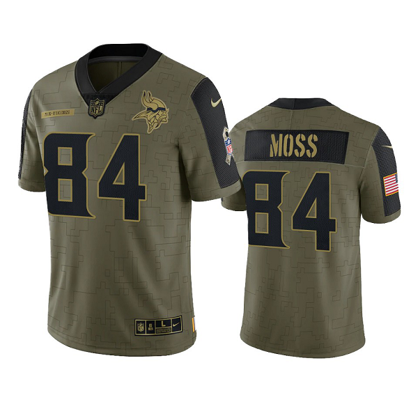 Minnesota Vikings Randy Moss Olive 2021 Salute To Service Men's Limited NFL Jersey