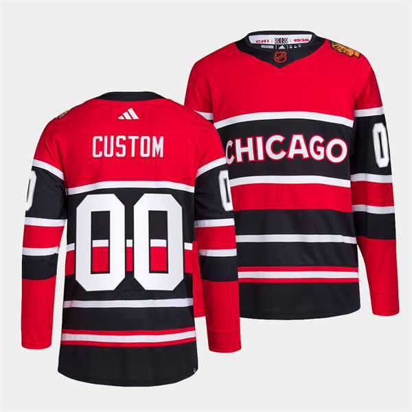 Men's Chicago Blackhawks Custom Red Black 2022 Reverse Retro NHL Jersey