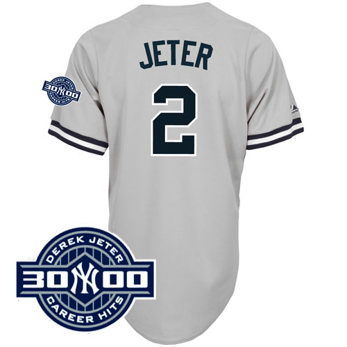 New York Yankees #2 Derek Jeter Grey W/3000 Hits Patch Stitched MLB Jersey