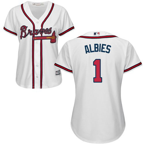 Atlanta Braves #1 Ozzie Albies White Home Women's Stitched MLB Jersey