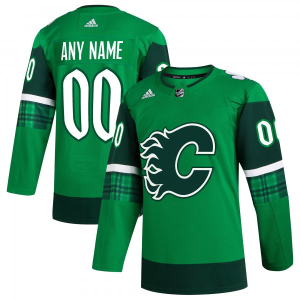 Men's Calgary Flames  adidas Kelly Green St. Patrick's Day Custom Jersey