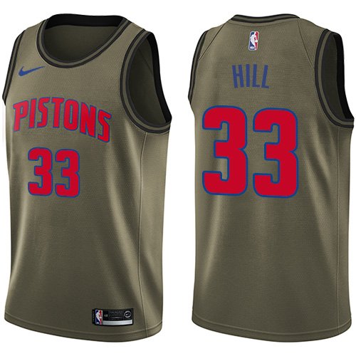 Men's Nike Detroit Pistons #33 Grant Hill Green Salute to Service Swingman NBA Jersey