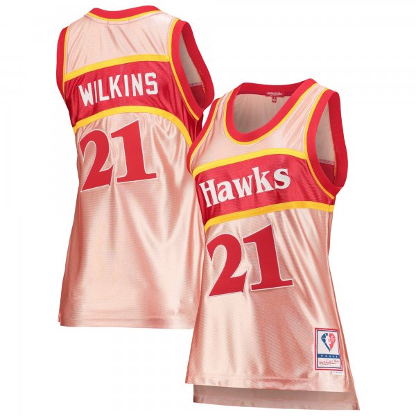 Women's Atlanta Hawks Dominique Wilkins Mitchell & Ness Pink 75th Anniversary Rose Gold 1986 Swingman Jersey