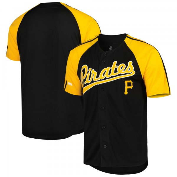 Men's Pittsburgh Pirates Stitches Black Button-Down Raglan Fashion Jersey