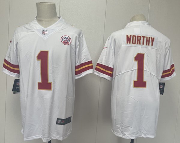 Men's Kansas City Chiefs #1 Xavier Worthy Nike White 2024 NFL Draft First Round Pick Player Limited Jersey