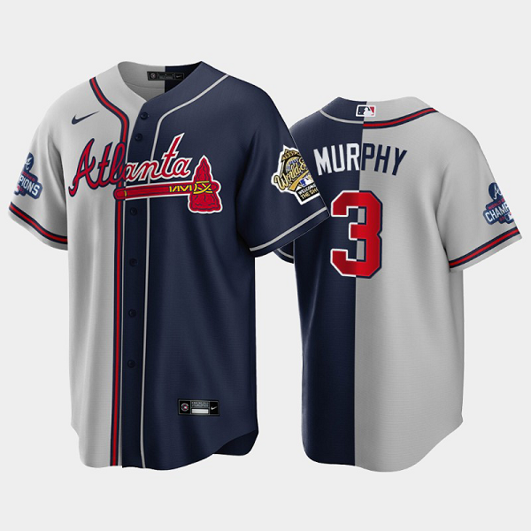 Men's Atlanta Braves 1995 Throwback Split Dale Murphy Gray Navy 2021 World Series Champions MLB Jersey