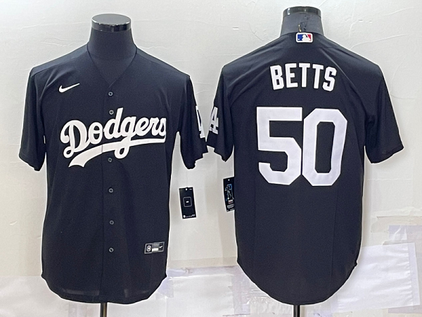 Men's Nike Los Angeles Dodgers #50 Mookie Betts Black Stitched MLB Cool Base Jersey