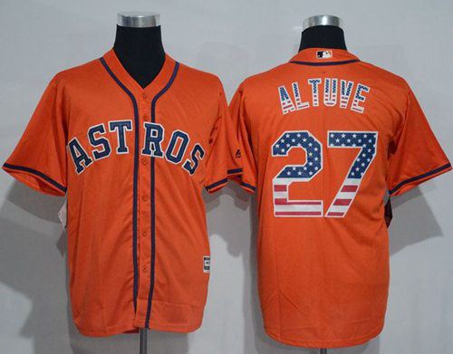 Houston Astros #27 Jose Altuve Orange USA Flag Fashion Stitched MLB Jersey