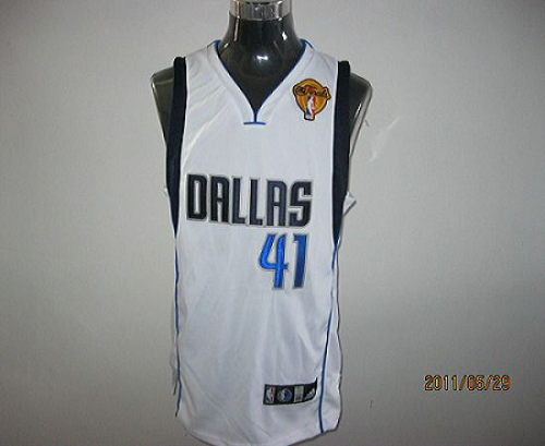 Men's Dallas Mavericks 2011 Finals Patch #41 Dirk Nowitzki White Stitched NBA Jersey