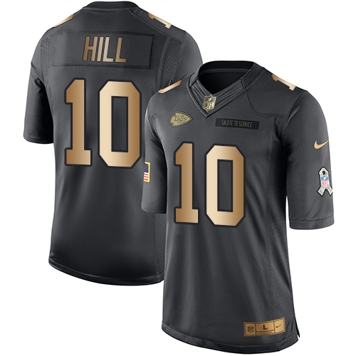 Nike Kansas City Chiefs #10 Tyreek Hill Black Youth Stitched NFL Limited Gold Salute to Service Jersey