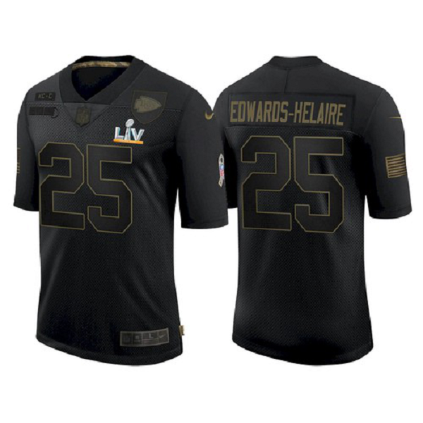 Men's Kansas City Chiefs Clyde Edwards-Helaire Black Salute To Service 2021 Super Bowl LV Jersey