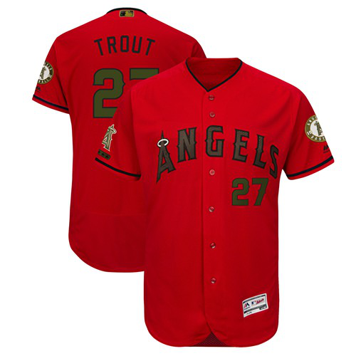 Los Angeles Angels #27 Mike Trout Red Flexbase Collection 2018 Memorial Day Stitched MLB Jersey