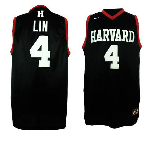 Men's New York Knicks #4 Jeremy Lin Black Harvard University Stitched NBA Jersey