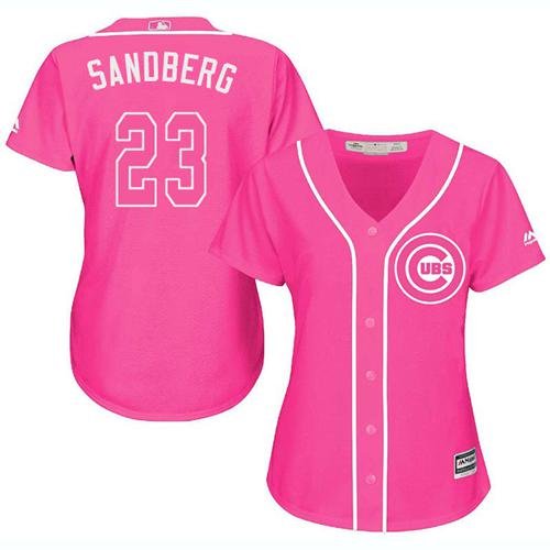 Chicago Cubs #23 Ryne Sandberg Pink Fashion Women's Stitched MLB Jersey