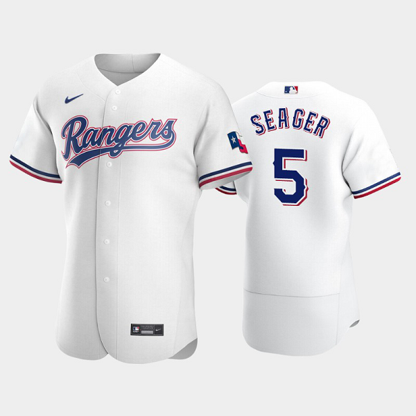 Men's #5 Corey Seager Texas Rangers White MLB Flex Base Jersey