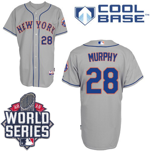 New York Mets #28 Daniel Murphy Grey Cool Base W/2015 World Series Patch Stitched MLB Jersey