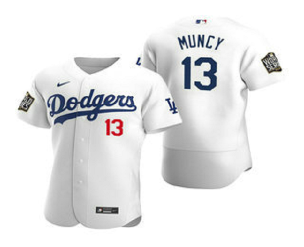 Men's Los Angeles Dodgers #13 Max Muncy White 2020 World Series Flex Base Nike Jersey