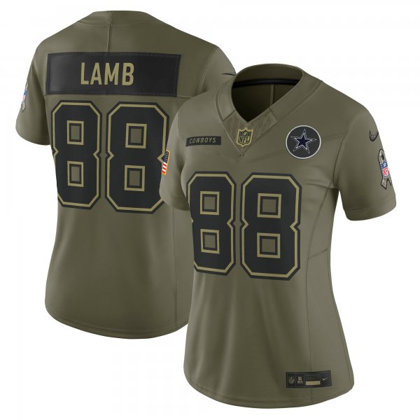 Women's #88 CeeDee Lamb Dallas Cowboys Nike 2025 Salute to Service Limited Olive Jersey