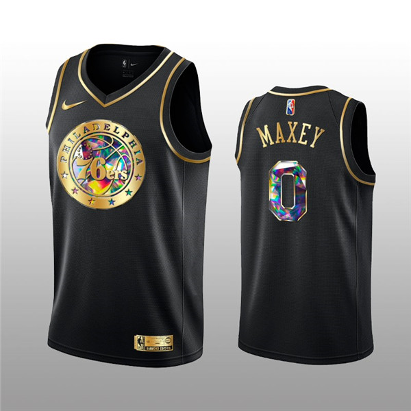 Men's Philadelphia 76ers #0 Tyrese Maxey 2021/22 Black Golden Edition 75th Anniversary Diamond Logo Stitched NBA Jersey