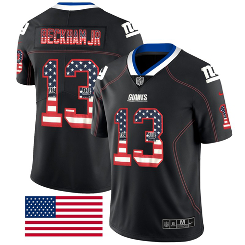 Nike Giants #13 Odell Beckham Jr Black Men's Stitched NFL Limited Rush USA Flag Jersey