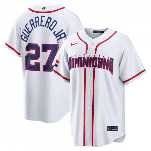 Men's Dominican Republic Baseball Vladimir Guerrero Jr. Nike White 2026 World Baseball Classic Home Stadium Jersey