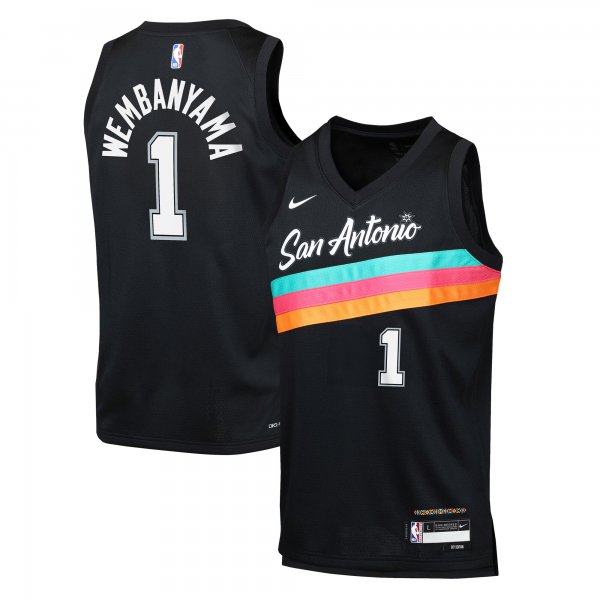 Youth San Antonio Spurs #1 Victor Wembanyama Nike Black 2025/26 City Edition Swingman Jersey