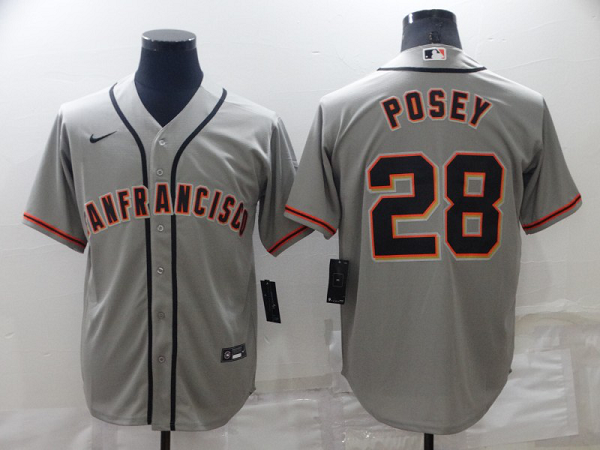 Men's Nike San Francisco Giants #28 Buster Posey Grey Cool Base Stitched MLB Jersey