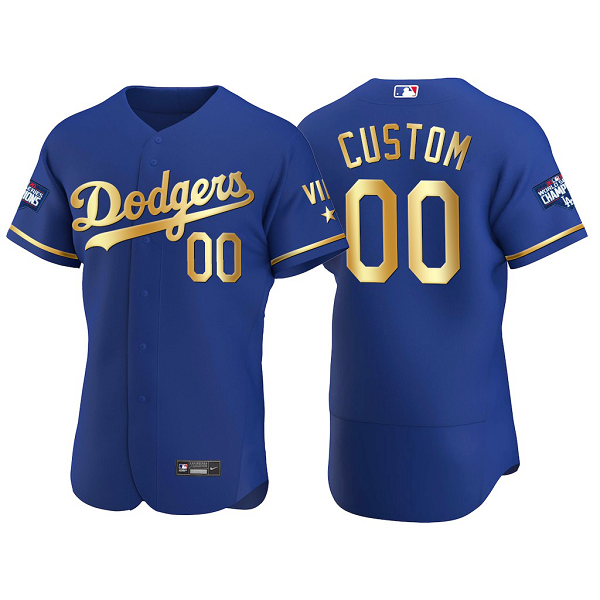 Custom Los Angeles Dodgers 2021 Gold Program Royal World Series Champions Jersey