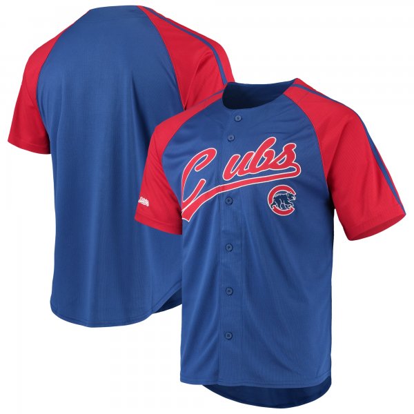 Men's Chicago Cubs Stitches Royal Button-Down Raglan Replica Jersey