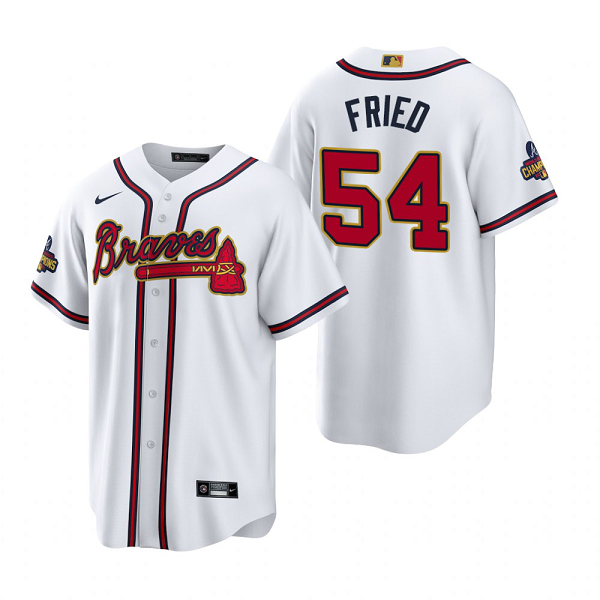 #54 Max Fried Men's Atlanta Braves White 2022 Gold Program MLB Jersey