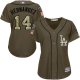 Women's Los Angeles Dodgers #14 Enrique Hernandez Green Salute to Service Majestic 2018 World Series MLB Jersey