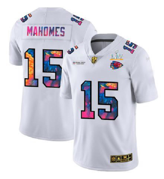 Men's Kansas City Chiefs #15 Patrick Mahomes White Crucial Catch 2021 Super Bowl LV Jersey