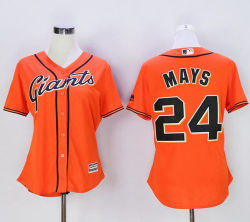 San Francisco Giants #24 Willie Mays Orange Women's Alternate Stitched MLB Jersey