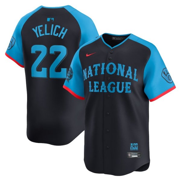 Men's National League #22 Christian Yelich Nike Navy 2024 MLB All-Star Game Cool Base Jersey