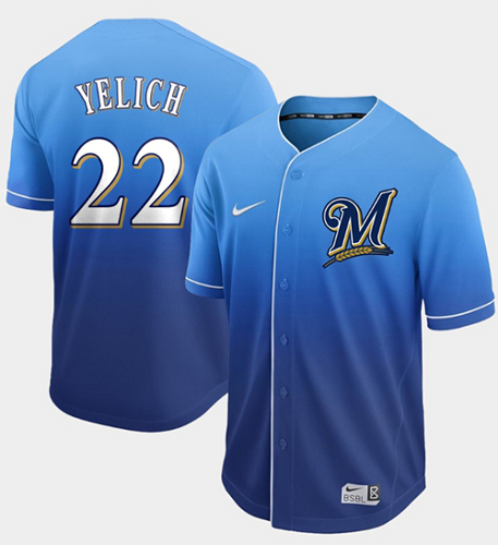 Milwaukee Brewers #22 Christian Yelich Royal Fade Stitched MLB Jersey