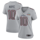 Women's New England Patriots Drake Maye Nike Silver Super Bowl LX Patch Atmosphere Fashion Game Jersey