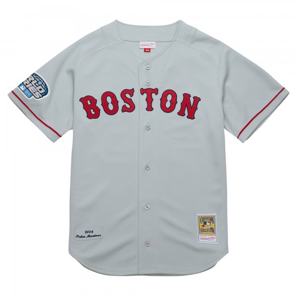 Men's Boston Red Sox Pedro Martinez Mitchell & Ness Gray 2004 Cooperstown Collection Throwback Jersey