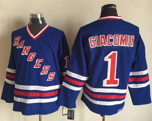 New York Rangers #1 Eddie Giacomin Blue CCM Heroes of Hockey Alumni Stitched NHL Jersey