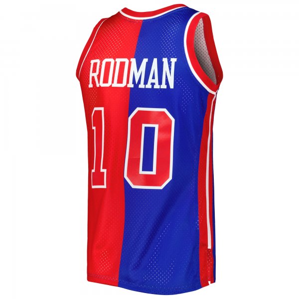 Men's Detroit Pistons Dennis Rodman Mitchell & Ness Blue/Red Hardwood Classics 1988/89 Split Swingman Jersey